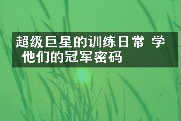 超级巨星的训练日常 学习他们的冠军密码