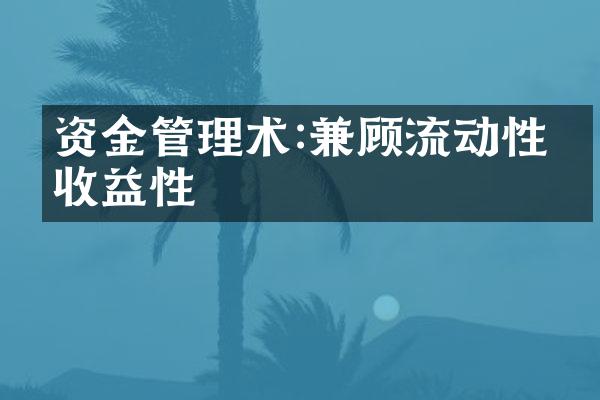 资金管理术:兼顾流动性和收益性