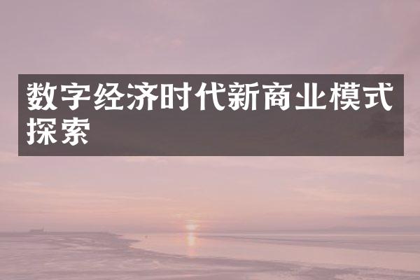 数字经济时代新商业模式探索