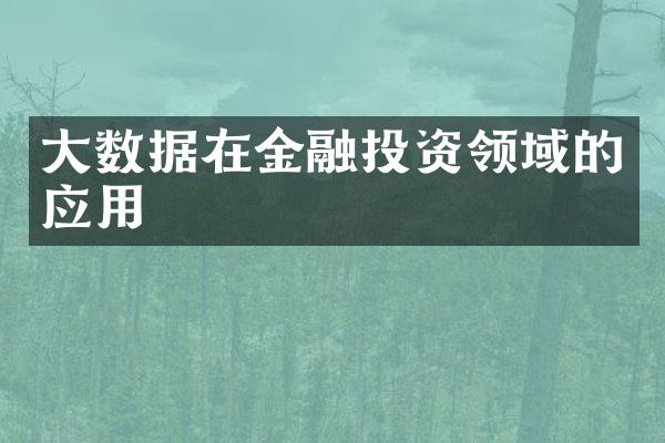 大数据在金融投资领域的应用