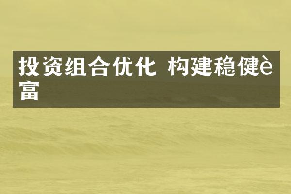 投资组合优化 构建稳健财富