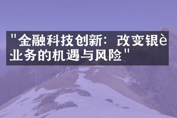 "金融科技创新：改变银行业务的机遇与风险"