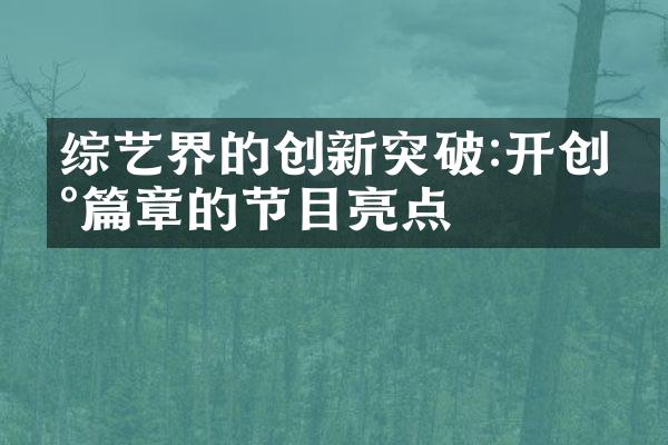 综艺界的创新突破:开创新篇章的节目亮点