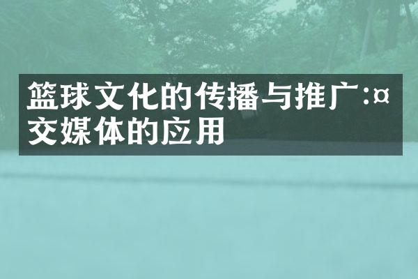 篮球文化的传播与推广:社交媒体的应用