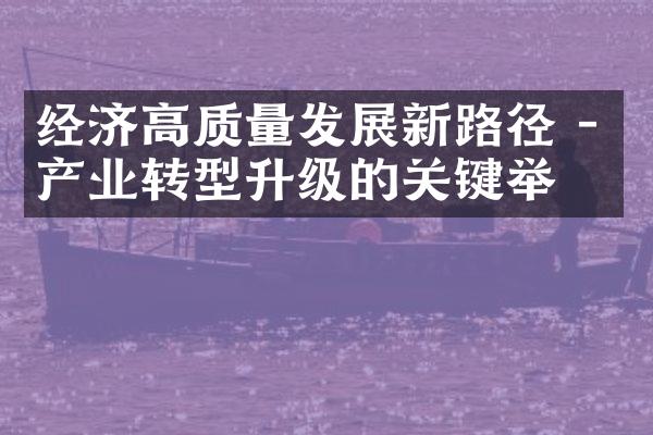 经济高质量发展新路径 - 产业转型升级的关键举措