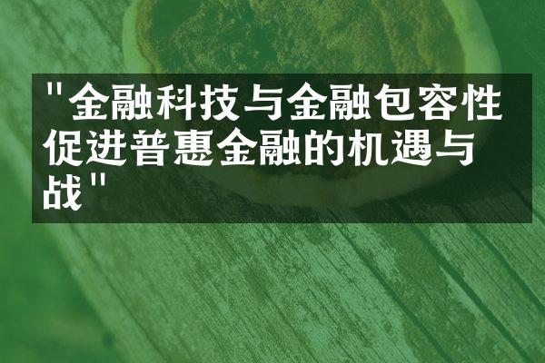 "金融科技与金融包容性：促进普惠金融的机遇与挑战"