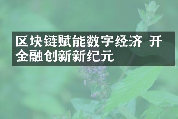 区块链赋能数字经济 开启金融创新新纪元