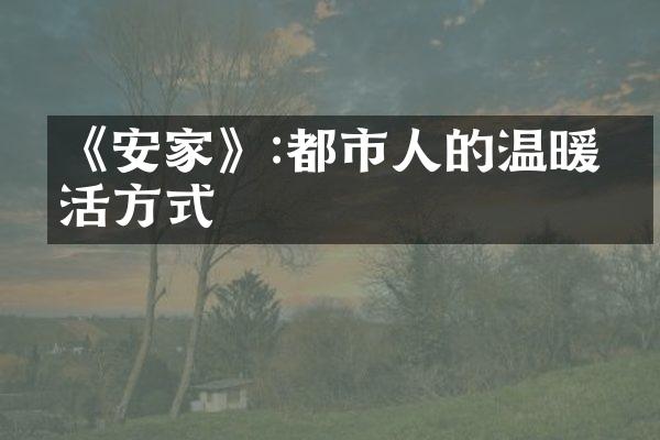 《安家》:都市人的温暖生活方式