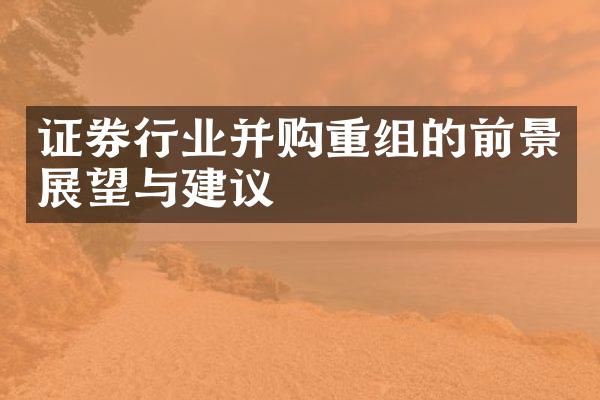 证券行业并购重组的前景展望与建议