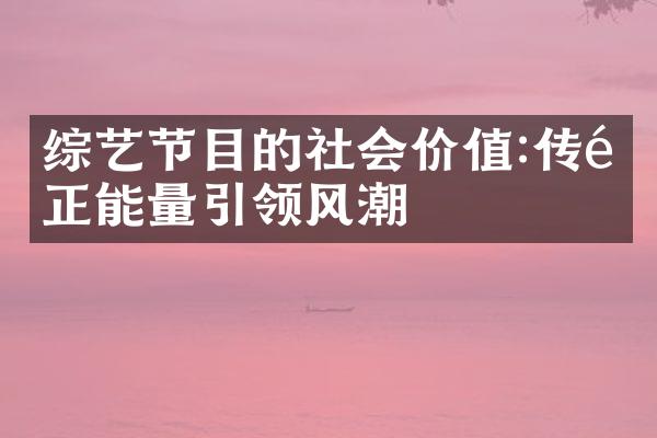 综艺节目的社会价值:传递正能量引领风潮