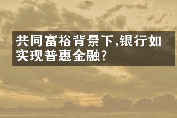 共同富裕背景下,银行如何实现普惠金融?