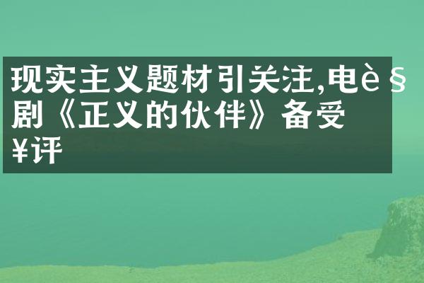 现实主义题材引关注,电视剧《正义的伙伴》备受好评